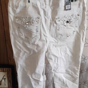 Earl Jeans White Rhinestone Embellished Pocket Jeans